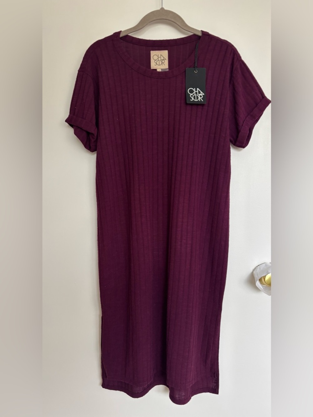 CHASER Poor Boy Rib Rolled Sleeve Side Slit Hi Lo Shirt Dress, Size S, Like New